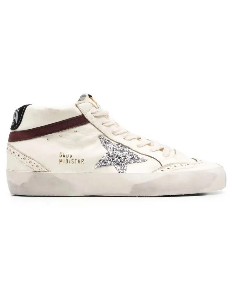 Golden Goose Mid Star Nappa Leather Upper Glitter Star Suede Heel Nabuk Wave Weiß