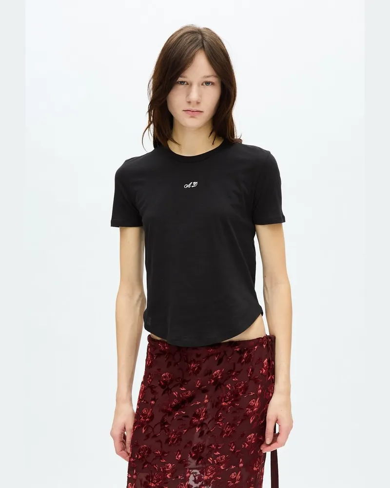 Ann Demeulemeester Floor Micro T-shirt With Monogram Embroidery Brush Schwarz