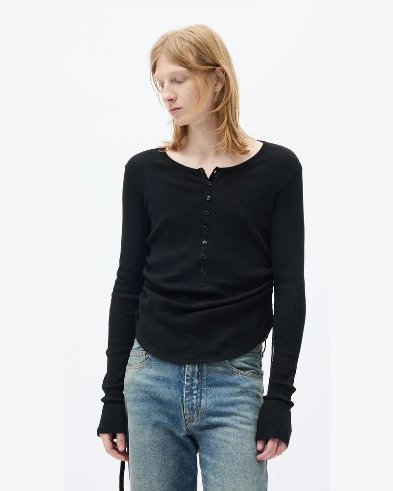 Ann Demeulemeester Hamar Wrinkled Serafino Top Cotton Rib Jersey Schwarz
