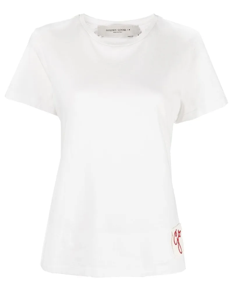 Golden Goose Golden W`s Slim T-shirt Distressed Cotton Jersey Weiß
