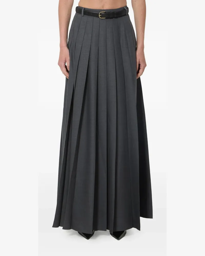 Self-Portrait Grey Pleated Maxi Skirt Grau