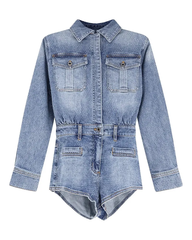 Self-Portrait Rhinestone Denim Playsuit Blau