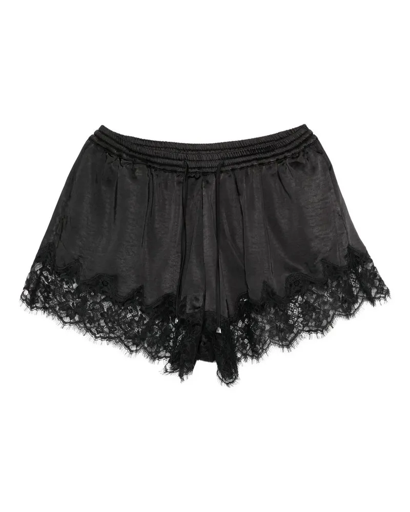 Self-Portrait Black Satin Lace Shorts Schwarz