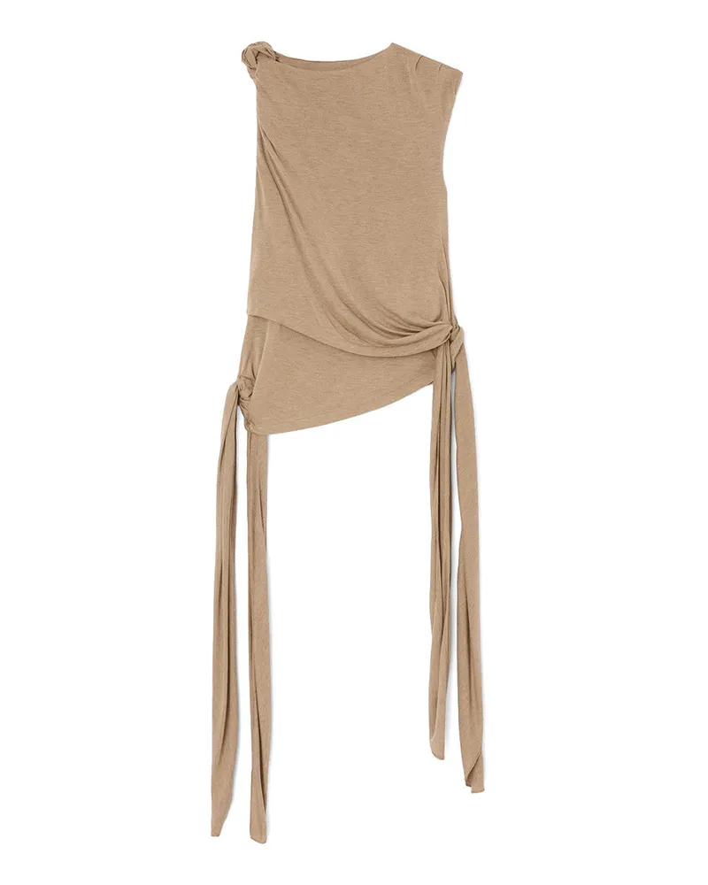 Ganni Viscose Jersey Draped Knot Detailing Top Braun
