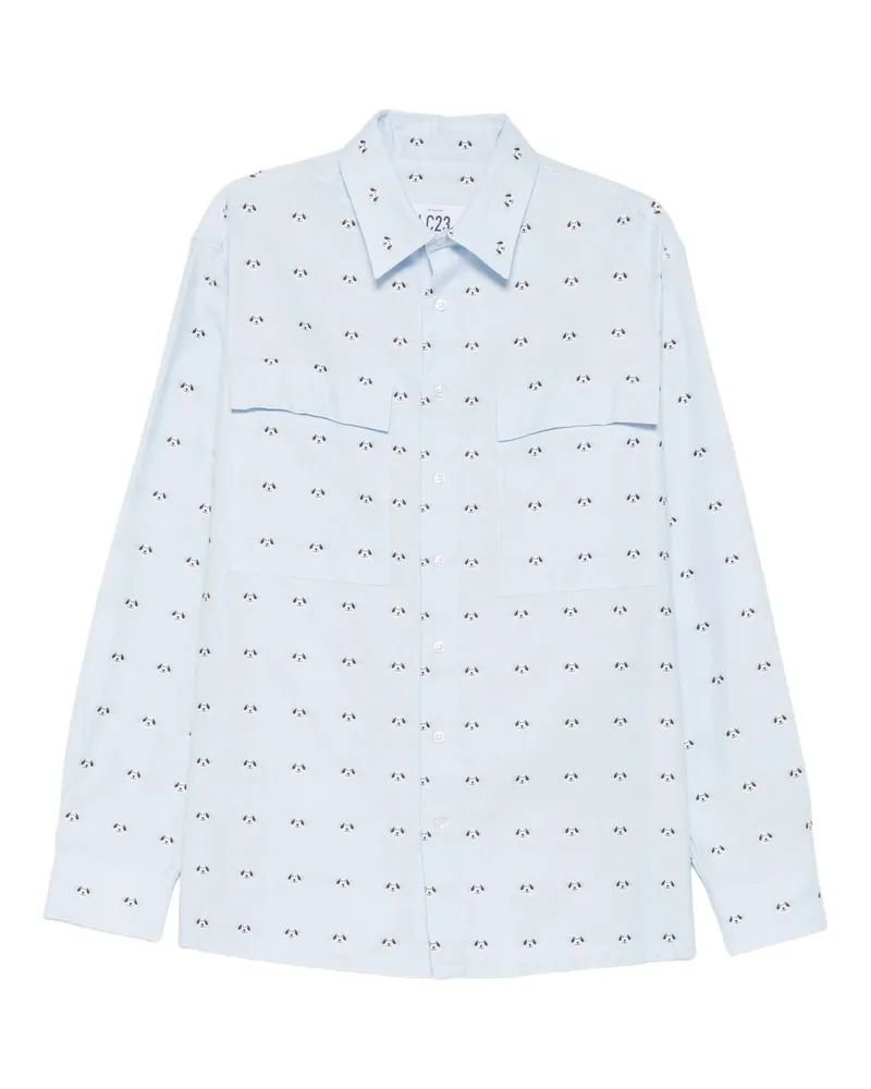 LC23 Embroidered Dogs Shirt Blau