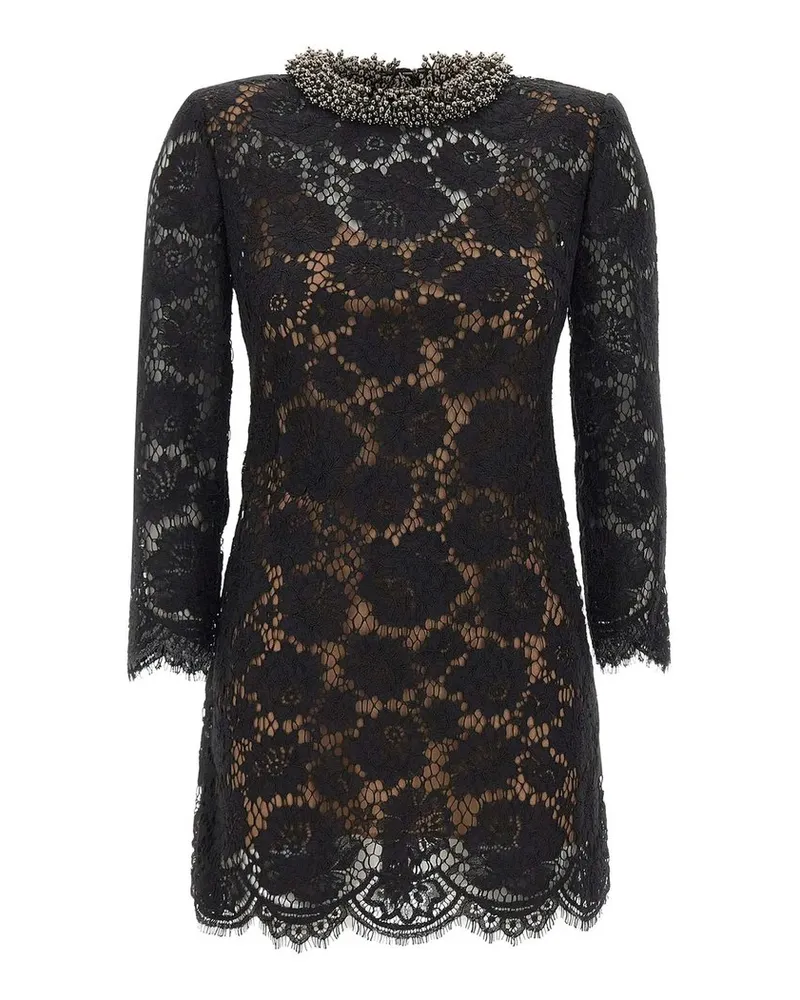Self-Portrait Black Lace Long Sleeve Mini Dress Schwarz