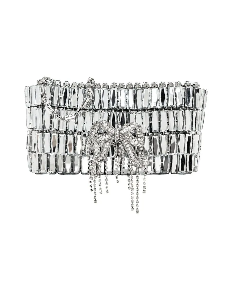 Self-Portrait Silver Crystal Bow Mini Shoulder Bag Silber