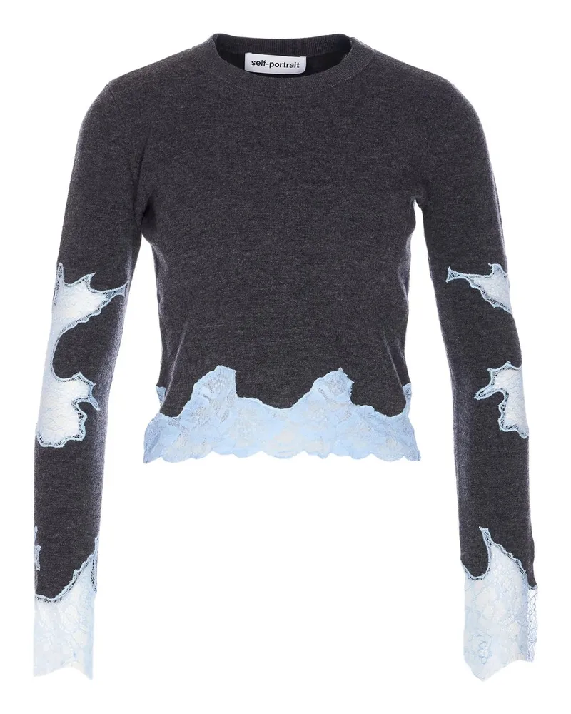 Self-Portrait Grey Contrast Lace Jumper Grau