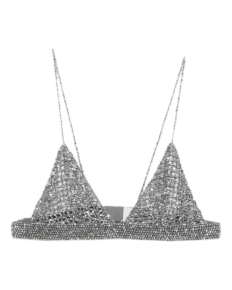 Golden Goose Hand Made Crochet  Bra Cotton Yarn And Crystal Mixed Sizes Beads Silber