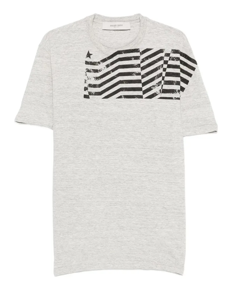 Golden Goose Journey Unisex Regular T-shirt Cotton Slub Jersey Flag Print Grau
