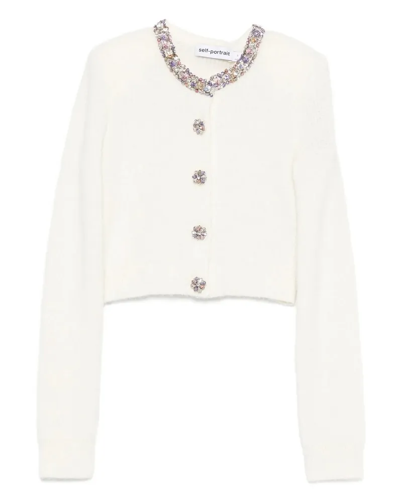Self-Portrait Cream Embellished Trim Cardigan Beige