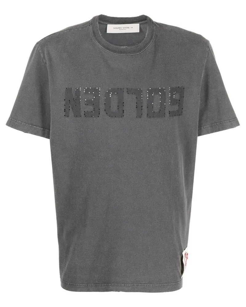 Golden Goose Golden s Regular T-shirt Distressed Cotton Jersey With Logo Grau