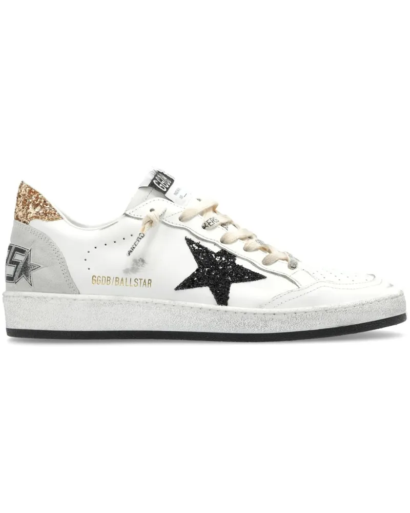 Golden Goose Ballstar Leather Upper And Toe Glitter Star And Heel Suede Spur Weiß