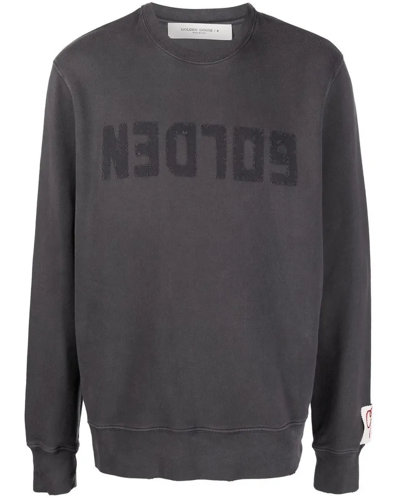 Golden Goose Regulärer Baumwoll-Jersey-Sweatshirt mit Logo im Used-Look Grau