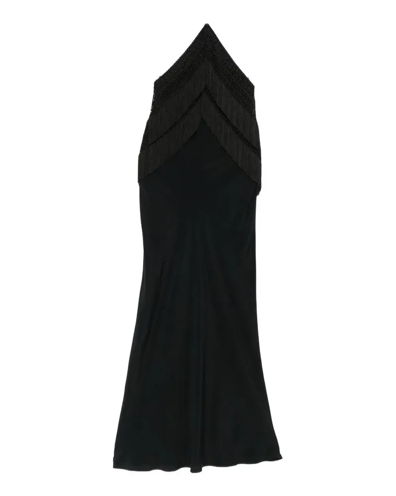 ANDAMANE Reina Halterneck Fringed Midi Dress Schwarz