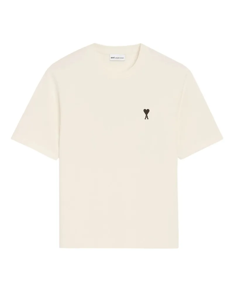 AMI Paris Boxy Fit Short Sleeves Adc Teeshirt With Signature Print at Back Beige