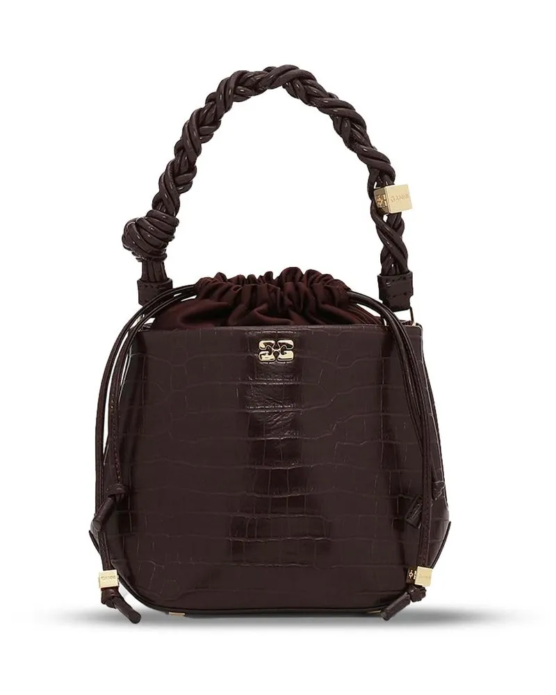 Ganni Bou Bucket Bag Croco Braun