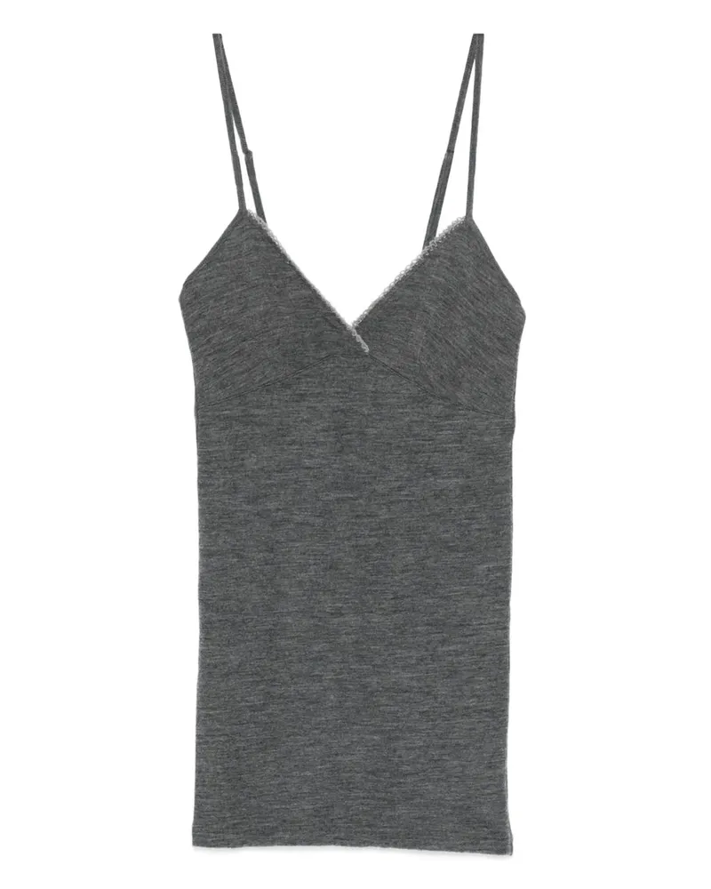 forte_forte Embroidered Wool Ribbed Jersey Tank Top Grau
