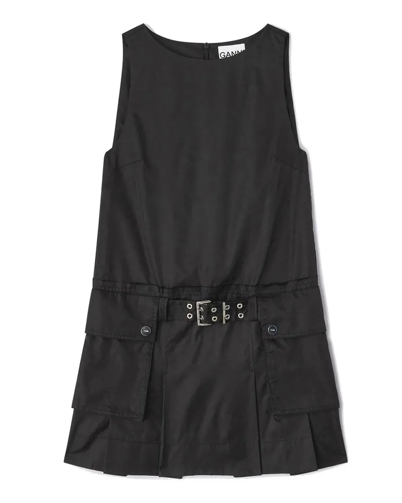 Ganni Duchesse Nylom Belted Mini Dress Nero Schwarz