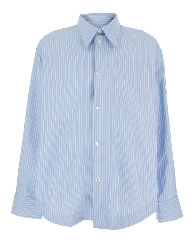 AMI Paris Long Sleeve Wide Shirt With Sharp Collar And Embossed Ami de Coeur Blau