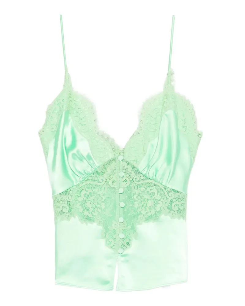 Self-Portrait Green Satin Lace Top Grün
