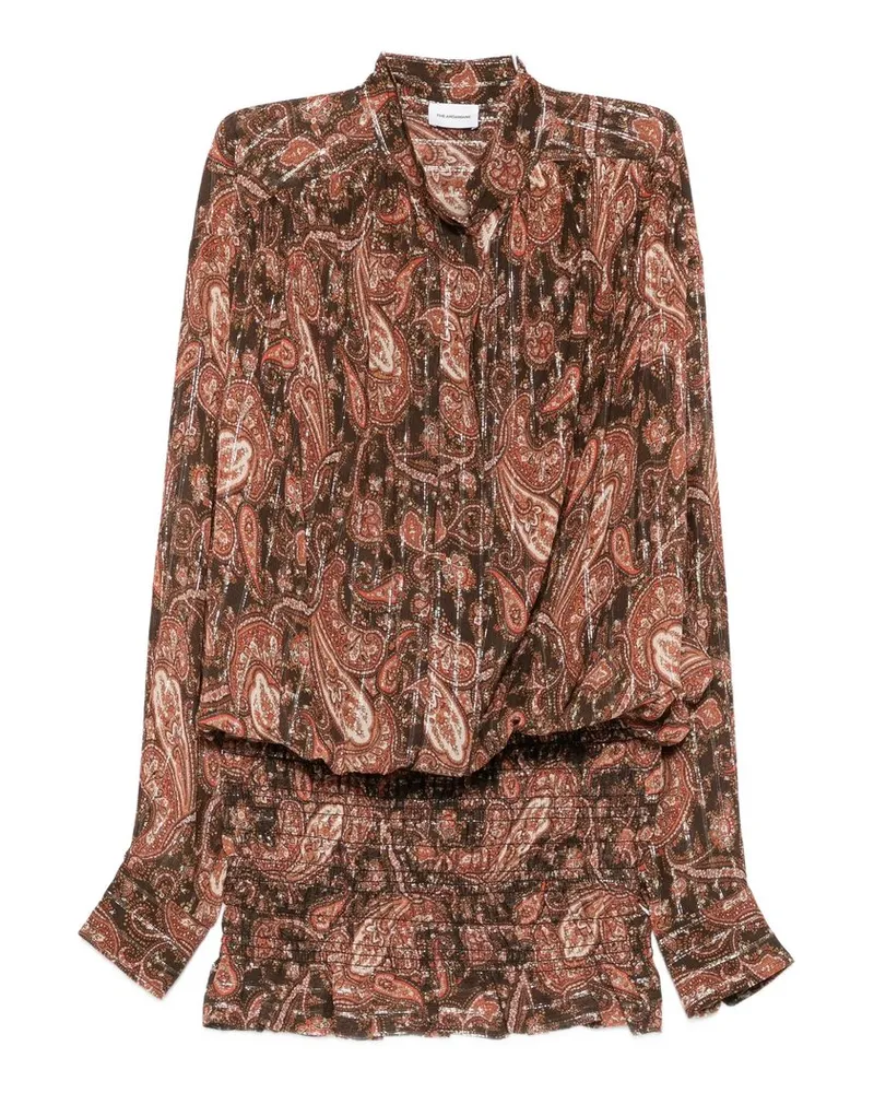 ANDAMANE Rania Smocked Shirt Mini Dress Braun