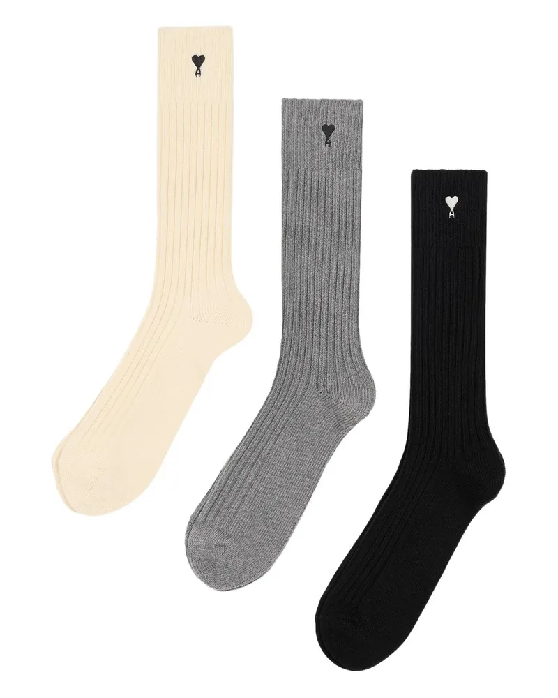 AMI Paris Three Pack Black Ami de Coeur Socks Mehrfarbig