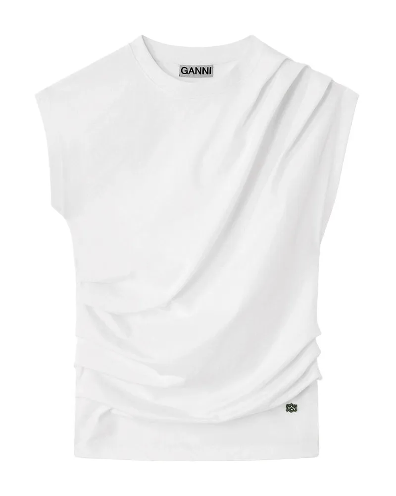 Ganni Stretch Heavy Jersey Draped Blouse Weiß