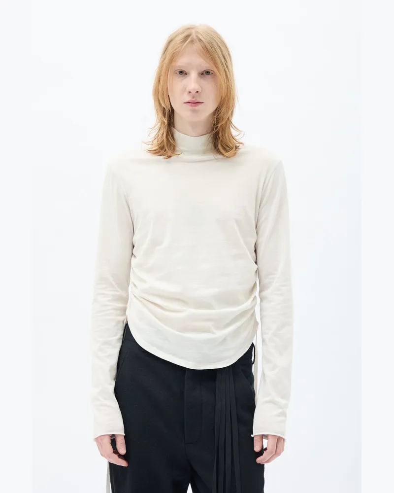 Ann Demeulemeester Lenart Wrinkled Mock Collar Top Brushed Jersey Weiß