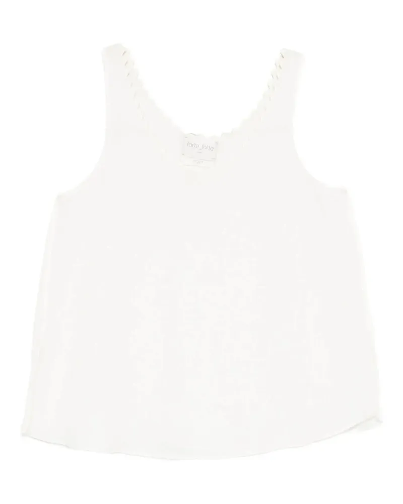 forte_forte Top Ricamo Cappa Garza Lino Chic Weiß