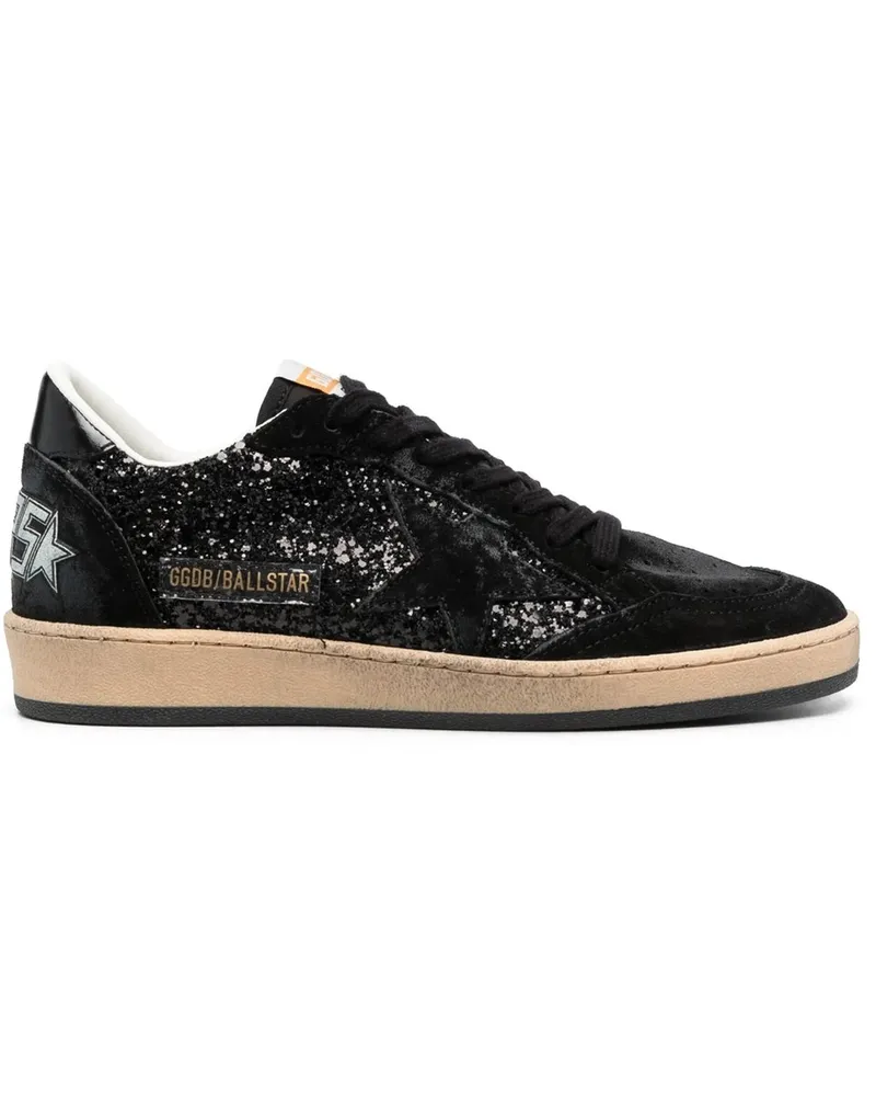 Golden Goose Ballstar Glitter Upper Nylon Tongue Suede Toe Star And Spur Schwarz
