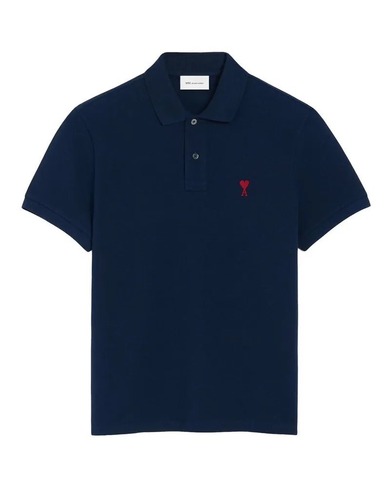 AMI Paris Polo With Red Ami de Coeur Blau
