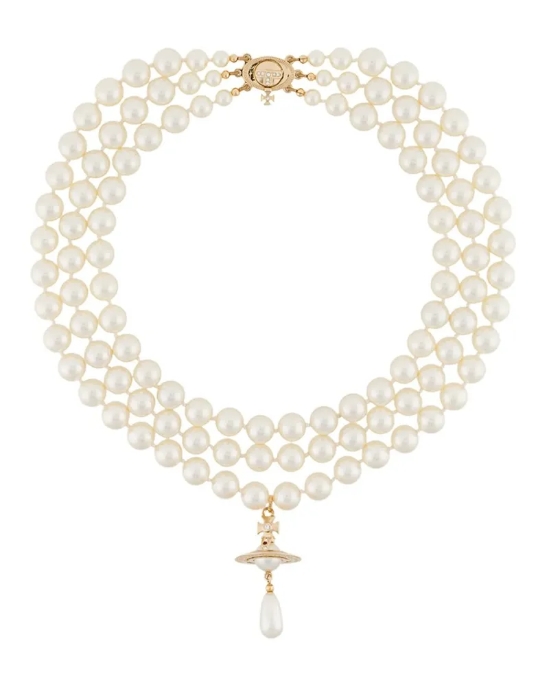 Vivienne Westwood Three Row Pearl Drop Choker Gold