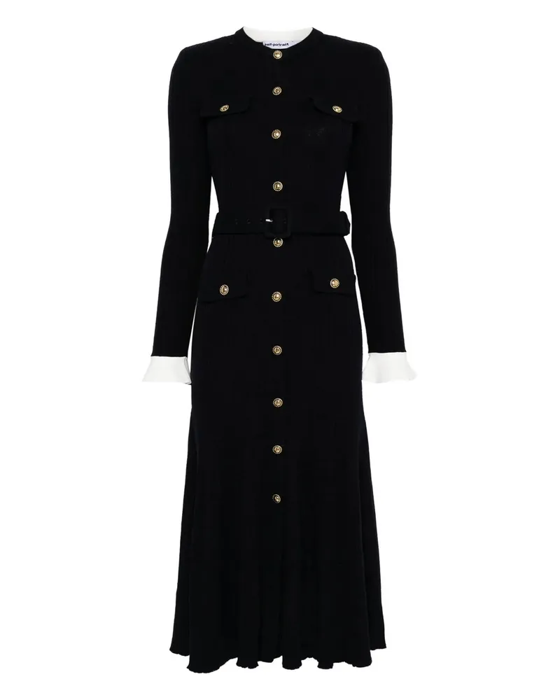 Self-Portrait Navy Viscose Knit Midi Dress Blau