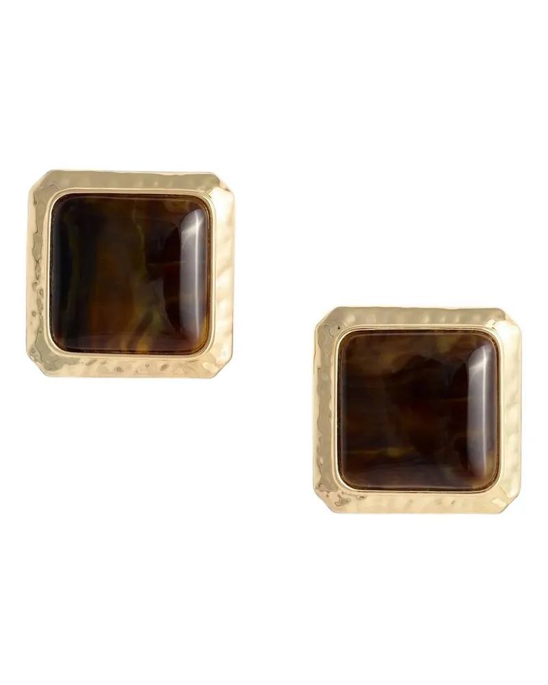Self-Portrait Square Brown Enamel Stud Earring Gold