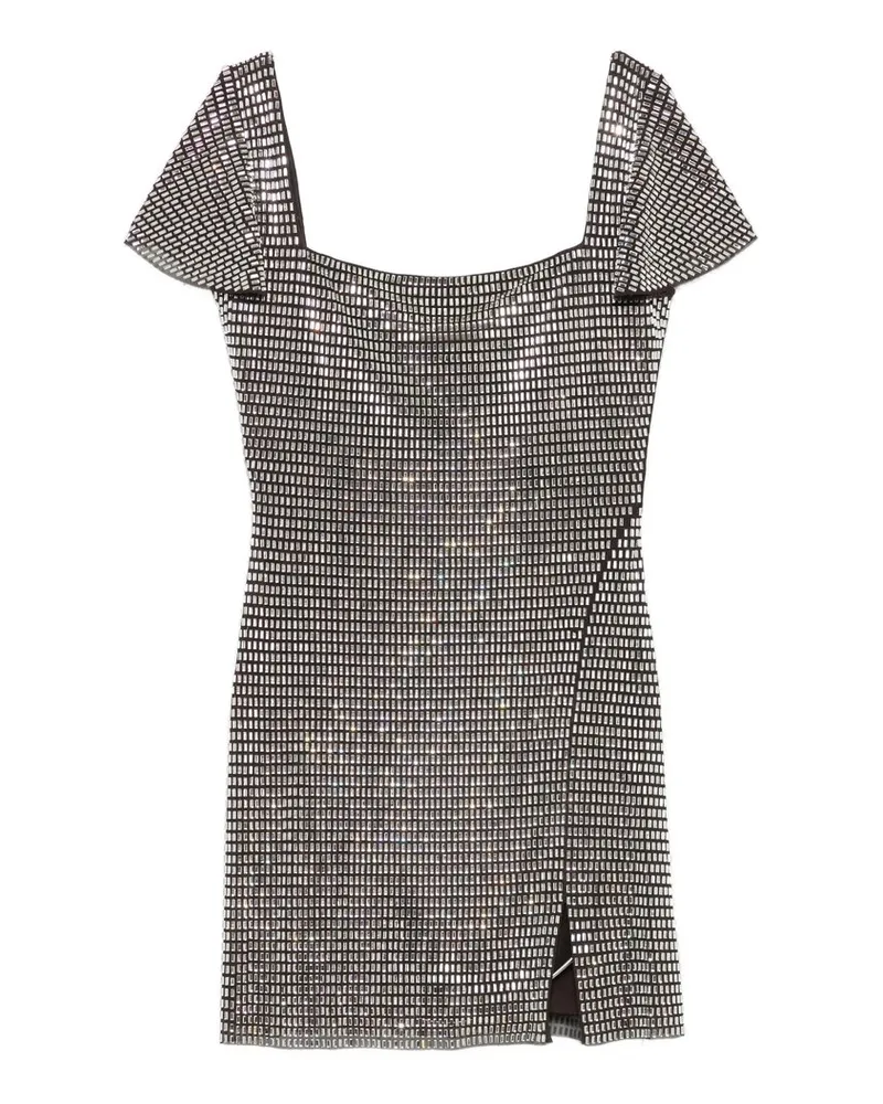 Self-Portrait Grey Rhinestone Mesh Mini Dress Grau