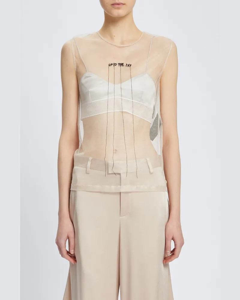 Ann Demeulemeester Biba Sleeveless Top With "up in The Sky" Embroidery Beige
