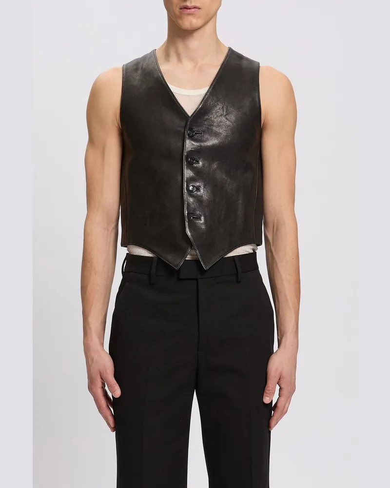 Ann Demeulemeester Alrik Classic Waistcoat Vintage Lux Grained Leathe Schwarz