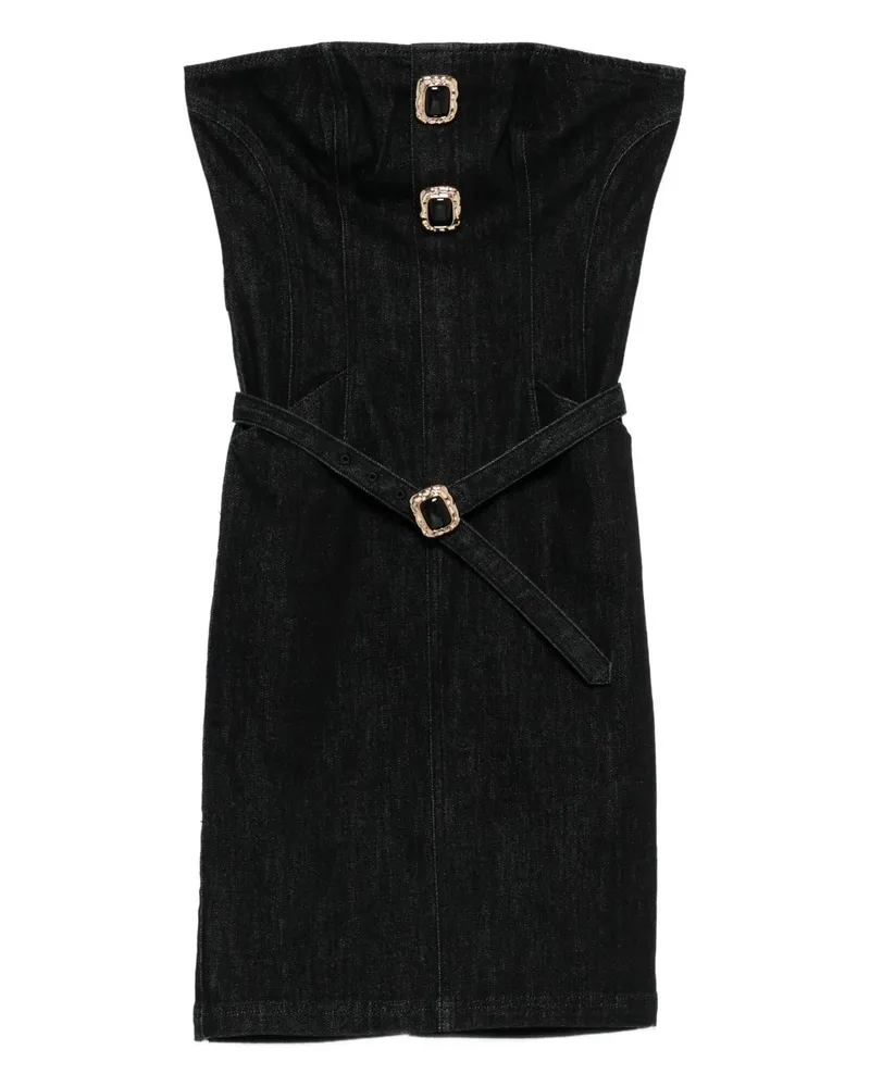 Self-Portrait Black Denim Bandeau Midi Dress Schwarz
