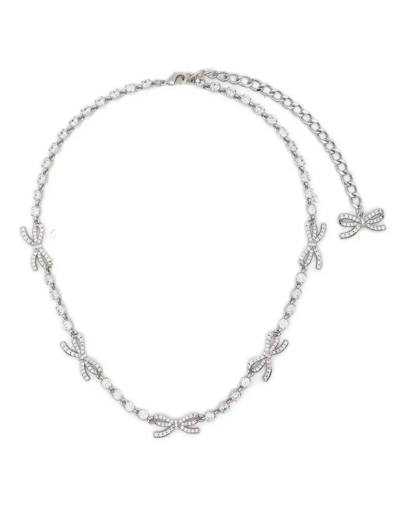 Self-Portrait Crystal Bow Necklace Grau