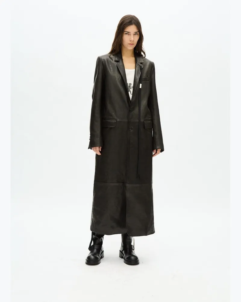 Ann Demeulemeester Virva Straight Tailored Coat Vintage Lux Grained l Schwarz