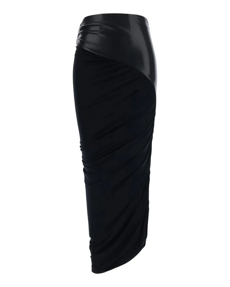 ANDAMANE Ursula Skirt - Vegan Leather Detailed Draped Midi Schwarz
