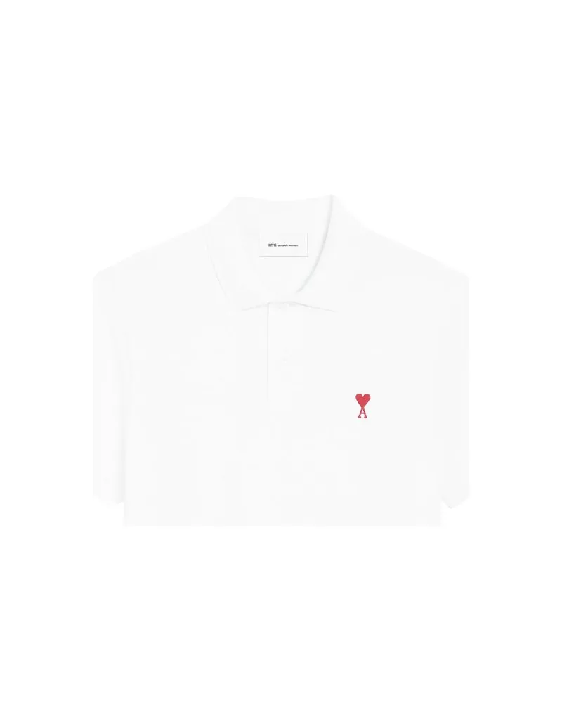 AMI Paris Polo With Red Ami de Coeur Weiß
