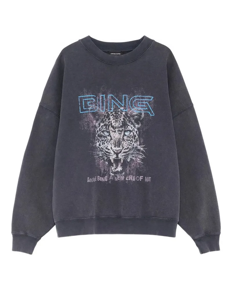 Anine Bing Miles Sweatshirt Leopard Muse - Washed Black Schwarz