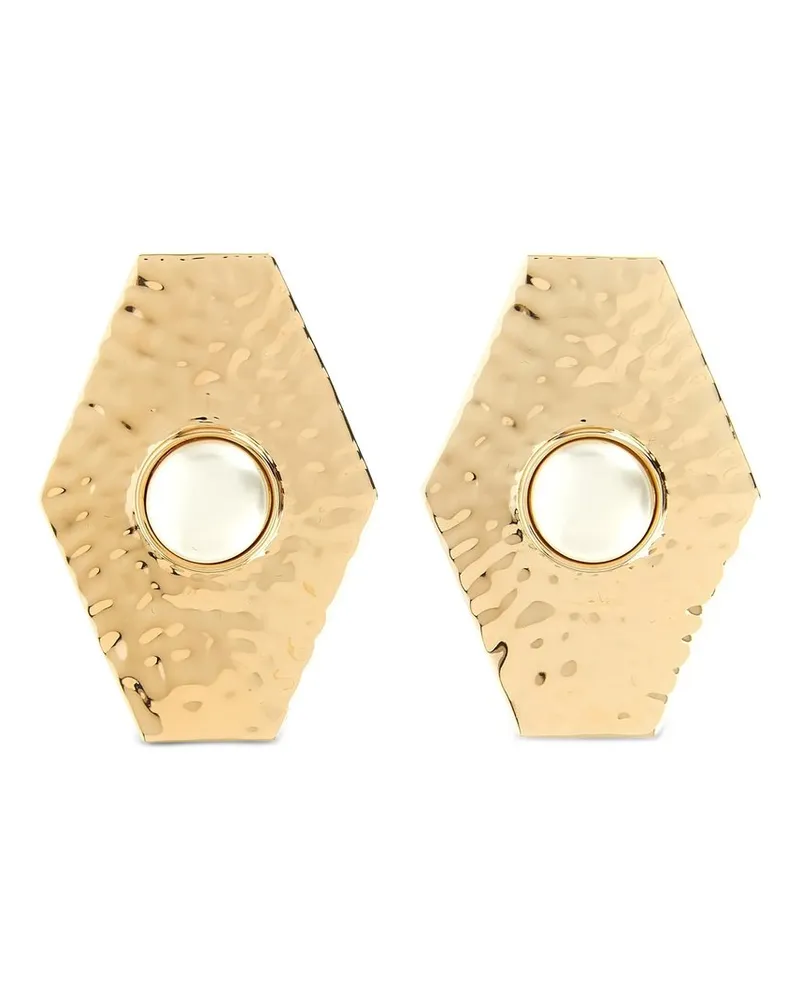 Self-Portrait Large Hammered Gold Pearl Earrings Gold