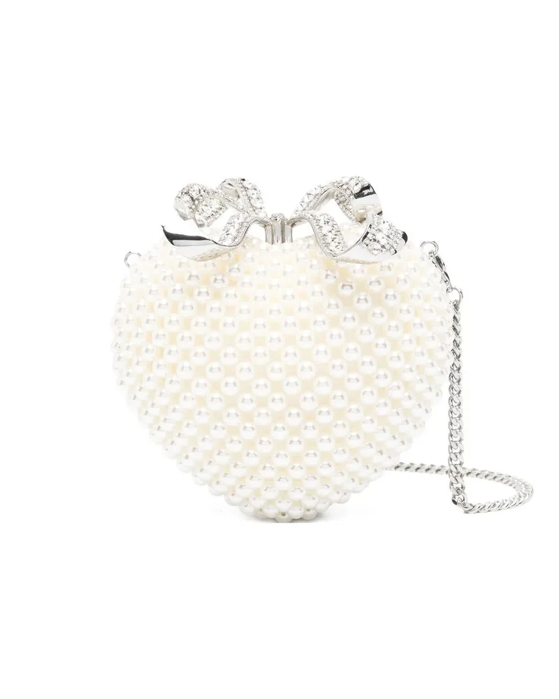 Self-Portrait Pearl Heart Clutch Bag Beige