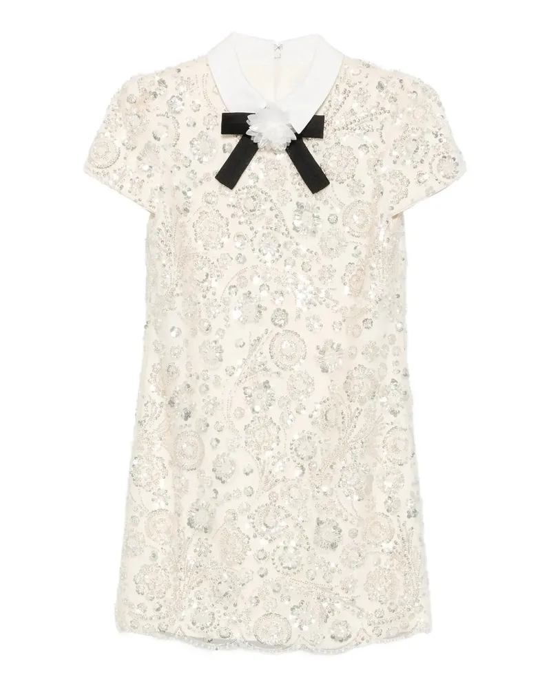 Self-Portrait Cream Sequin Embellished Mini Dress Beige