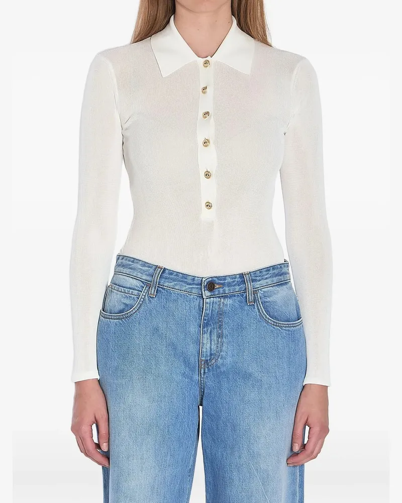 Self-Portrait White Viscose Knit Bodysuit Weiß