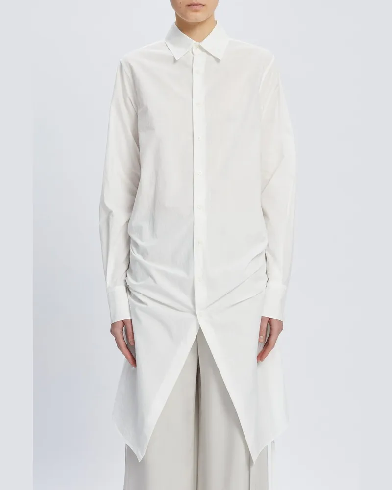 Ann Demeulemeester Sandrina High Comfort Shirt With Drawstrings And "script" Print Weiß