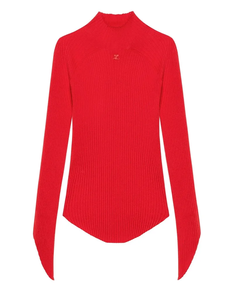 Courrèges Circle Rib Knit Mockneck Sweater Rot